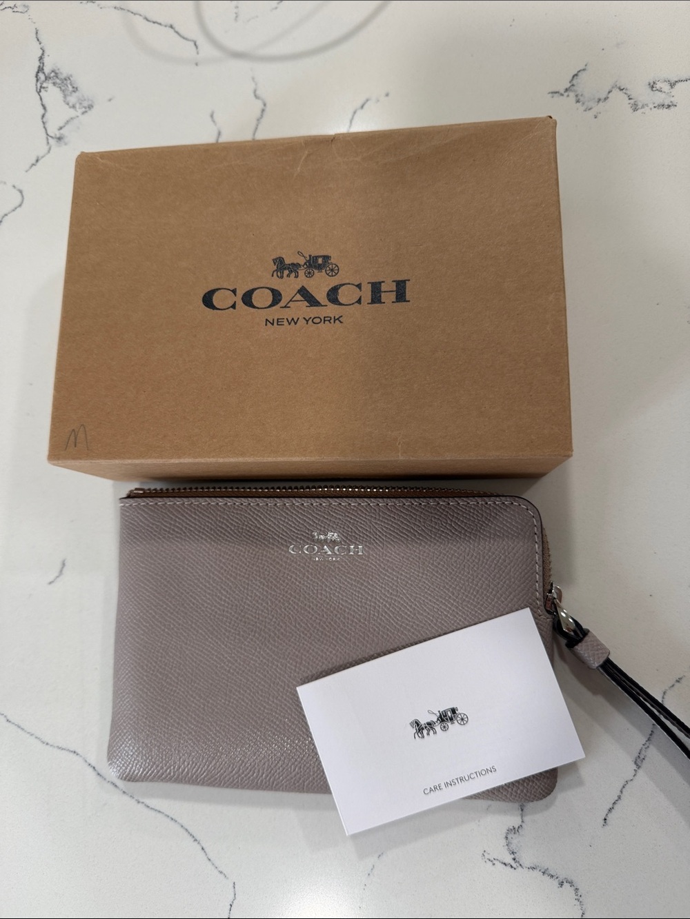 NWT COACH Zip Wristlet in Taupe Gray Leather